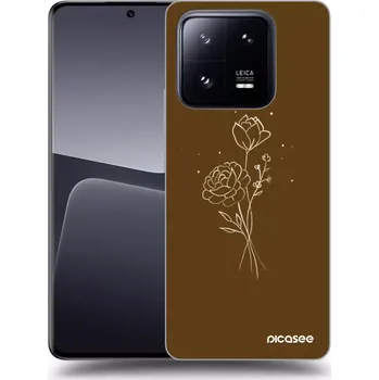 Pouzdro na mobilní telefon Picasee silikonový černý obal pro Xiaomi 14 Pro - Brown flowers