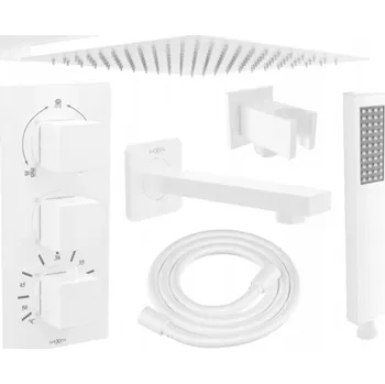 Vodovodní baterie Mexen Cube DR02 podomítková vanovo-sprchová sada s dešťovou sprchou 25 cm, bílá - 77503DR0225-20 Podomítkové vanové systémy