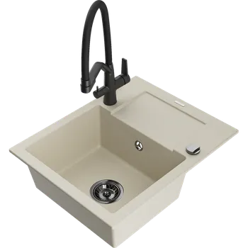 Granitový dřez Mexen Enzo granitový dřez 1-komorový s odkapávačem a kuchyňskou baterií Duo, béžový - 6506-69-671701-70-B Granitové dřezy s baterií