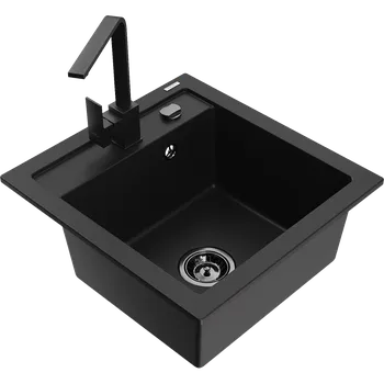 Granitový dřez Mexen Vito granitový dřez 1-komorový s kuchyňskou baterií Rita, černý - 6503-77-670300-70-B Granitové dřezy s baterií
