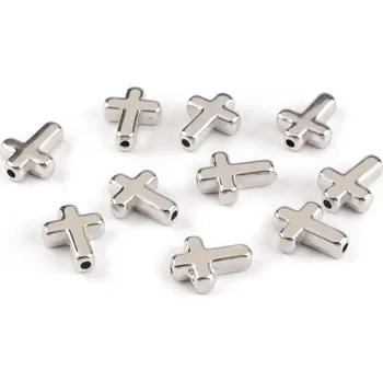 Dětské navlékací korálky Plastové korálky / komponenty k výrobě šperků křížek 12x15 mm metalické, malé, 1 stříbrná