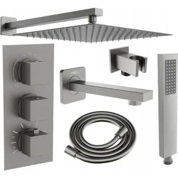 Vodovodní baterie Mexen Cube DR02 podomítková vanová-sprchová sada s dešťovou sprchou 25 cm, grafit - 77503DR0225-66 Podomítkové vanové systémy