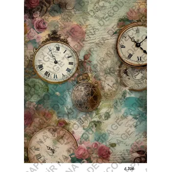 Umělecký papír Rýžový a soft papír na decoupage - Hodiny vintage - KB0336 Materiál: Soft, Rozměr: A4