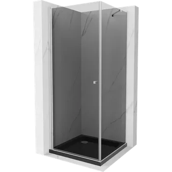 Mexen Pretoria kabina prysznicová otevírací 80 x 80 cm, grafit, chrom + sprchová vanička Flat, černá Sprchové kouty s vaničkou