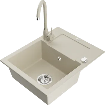 Granitový dřez Mexen Enzo granitový dřez 1-komorový s odkapávačem a kuchyňskou baterií Telma, béžový - 6506-69-670200-69 Granitové dřezy s baterií