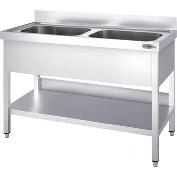 Nerezový dřez G.Gastro Umývací stůl PREMIUM - 1200x600 mm - se spodní policí a 2 dřezy uprostřed