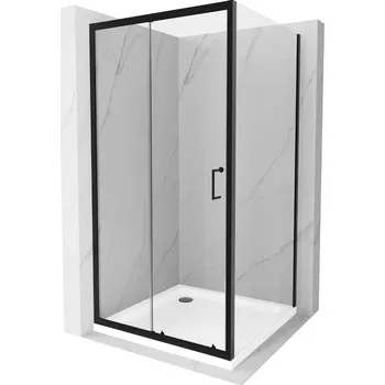Mexen Apia sprchový kout posuvný 100 x 100 cm, transparentní, černý + vanička Flat, bílá - 840-100-100-70-00-4010B Sprchové kouty s vaničkou