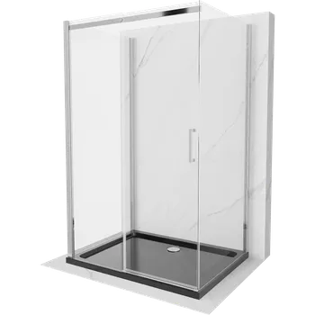 Mexen Omega-3S třístranný, posuvný sprchový kout 130x100 cm, transparentní, chrom + vanička Flat - 825-130-100-01-00-3s-4070 Sprchové kouty s vaničkou