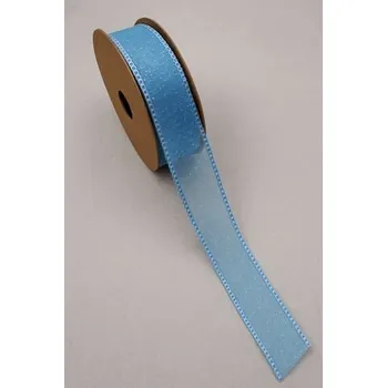 Stuha Dekorační stuha světle modrá s okrajem 2,5 cm x 10 yardů