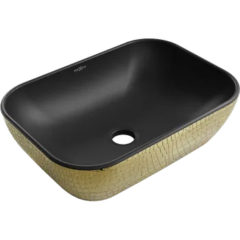 Mexen Rita umyvadlo na desku 45 x 32 cm, černá mat/zlatý vzor šupiny - 21084578 Koupelnové umyvadla