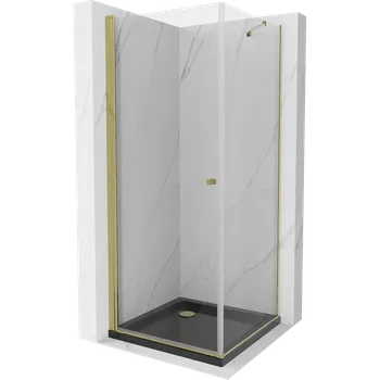 Mexen Pretoria sprchový kout s otevíracím křídlem 100 x 100 cm, transparentní, zlatý + vanička Flat, černá Sprchové kouty s vaničkou