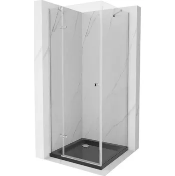 Mexen Roma sprchový kout s otevíracími dveřmi 90 x 90 cm, transparentní, chrom + vanička Flat, černá - 854-090-090-01-00-4070 Sprchové kouty s vaničkou