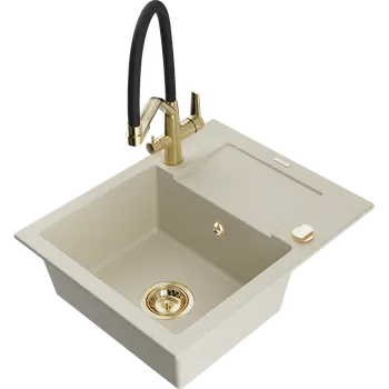 Granitový dřez Mexen Enzo granitový dřez s 1 komorou a odkapávačem a kuchyňskou baterií Duo, béžový - 6506-69-671701-57-G Granitové dřezy s baterií