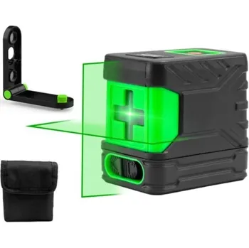 Měřící laser Laserová vodováha HILDA 2 linky Zelený paprsek Samonivelační Přesné měření Sada s nástěnným L-držákem a ochranným pouzdrem