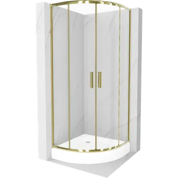 Mexen Rio polokruhový sprchový kout 90 x 90 cm, transparentní, zlatý + sprchová vanička Rio, bílá - 863-090-090-50-00-4710 Sprchové kouty s vaničkou