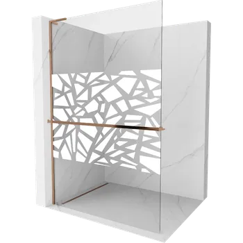 Mexen Kioto+ L sprchová stěna s policí Walk-in 90 x 200 cm, bílý vzor, růžové zlato - 800-090-123-60-85 Sprchové stěny