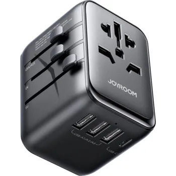 JOYROOM JR-TCW01 univerzální cestovní adaptér s porty USB-C / 3x USB-A a výsuvnými zástrčkami - 17W - černý