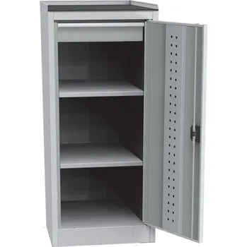 Skříňka na nářadí Univerzální dílenská skříň (505 mm) s DVB perforací, 1 zásuvka, 2 police, světle šedá