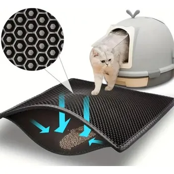 Toaleta pro kočku Podložka pod kočičí toaletu XXL 60x90 cm Dvouvrstvá rohož pro zachytávání steliva Protiskluzová hygienická podložka Voděodolná údržba černá