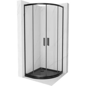 Mexen Rio půlkruhová sprchová kabina 90 x 90 cm, transparentní, černá + sprchová vanička Flat, černá - 863-090-090-70-00-4170B Sprchové kouty s vaničkou