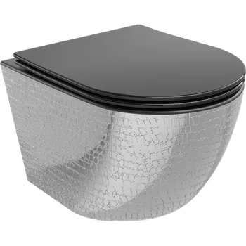 Klozet Mexen Lena WC mísa Rimless s pomalu sklapějícím sedátkem slim, duroplast, černá mat/srebrný vzor šupiny - 30224072 WC mísy