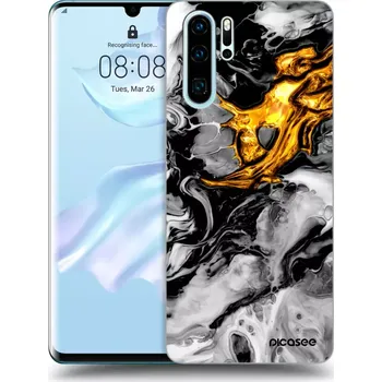 Pouzdro na mobilní telefon Picasee silikonový průhledný obal pro Huawei P30 Pro - Black Gold 2