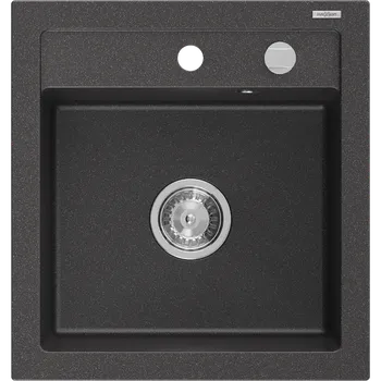 Granitový dřez Mexen Vito granitový kuchyňský dřez 1-komorový 520 x 490 mm, černý kropenatý, sifon chrom - 6503521000-76 Granitové dřezy