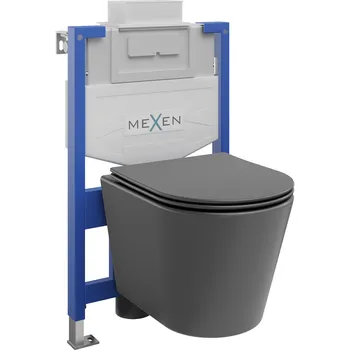 Klozet Mexen sada podomítková WC rám Fenix XS-U s miskou WC Rico a deskou pomalu zavírací, šedá tmavá mat - 68530724071 Podomítkové WC sady