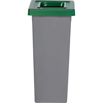 Skladový kontejner Šedý plastový odpadkový koš FIT-BIN se zeleným víkem, 53 l