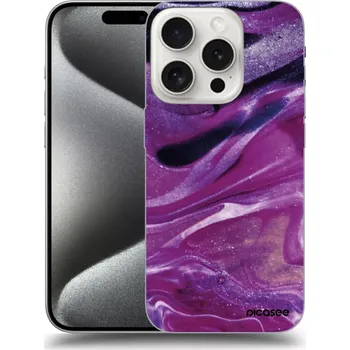 Pouzdro na mobilní telefon Picasee silikonový černý obal pro Apple iPhone 15 Pro - Purple glitter