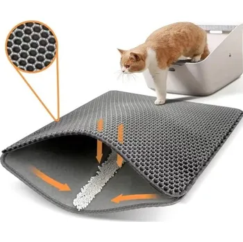 Toaleta pro kočku Podložka pod kočičí toaletu L 45x60 cm Dvouvrstvá rohož pro zachytávání steliva Protiskluzová hygienická podložka Voděodolná údržba šedá