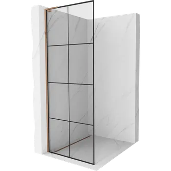 Mexen Kioto L sprchová stěna Walk-in 90 x 200 cm, černá mřížka, růžové zlato - 800-090-103-60-77 Sprchové stěny
