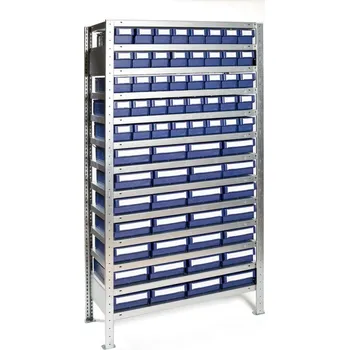 Dílenský regál Regál s 40 + 28 plastovými přepravkami 200 x 100 x 30 cm