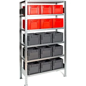 Dílenský regál Kovový regál s plastovými přepravkami 200 x 100 x 40 cm