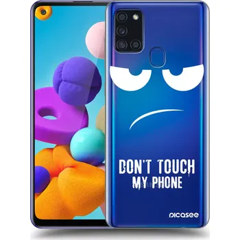 Pouzdro na mobilní telefon Picasee silikonový průhledný obal pro Samsung Galaxy A21s - Nešahej mi na telefon