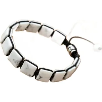 Náramek Magnezit / Howlit náramek pletený přírodní kámen, rozměr 10 x 10 x 5 mm / 18,5 cm, posuvné zapínání, očistný kámen, uklidnění, harmonie, paměť