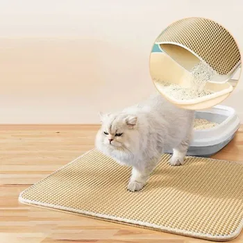 Toaleta pro kočku Podložka pod kočičí toaletu M 40x50 cm Dvouvrstvá rohož pro zachytávání steliva Protiskluzová hygienická podložka Voděodolná údržba béžova