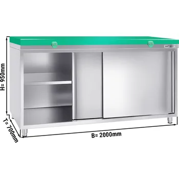 Lednice G.Gastro Commercial Stainless Steel Work Cabinet PREMIUM – 2000×700×950 mm – With Green Cutting Board (Set)