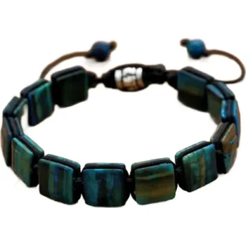 Náramek Tygří oko modrý náramek pletený přírodní kámen 10 x 10 x 5 mm / 18,5 mm, posuvné zapínání, kámen slunce a země, přináší štěstí a bohatství