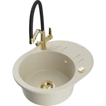 Granitový dřez Mexen Kevin granitový dřez 1-komorový s kuchyňskou baterií Duo, béžový - 6517-69-671701-57-G Granitové dřezy s baterií