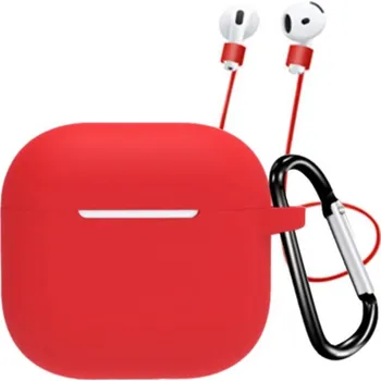 Pouzdro na mobilní telefon Silikonový obal s karabinou a šňůrkou proti ztrátě pro AirPods 4 - červený