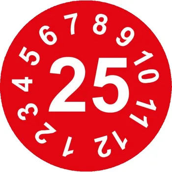 Kontrolní číselník červený (datumovka) pro rok 2025, Fólie Ø 2 cm, 90 ks