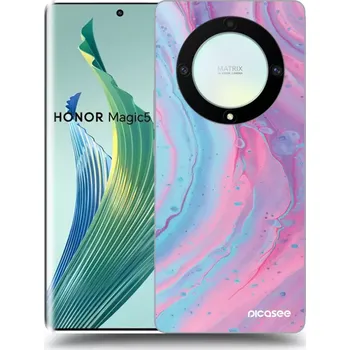 Pouzdro na mobilní telefon Picasee silikonový průhledný obal pro Honor Magic5 Lite 5G - Pink liquid
