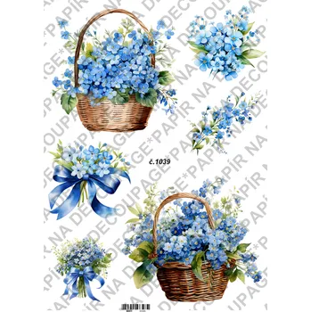 Výtvarný papír Rýžový a soft papír na decoupage - Pomněnky - KB01039 Materiál: Rýžový papír, Rozměr: A4