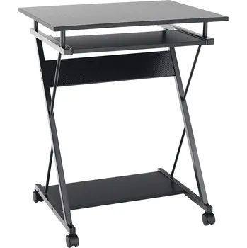 Psací stůl Pojízdný PC herní stůl TARAK na kolečkách, lamino černá fólie, kov černý lak