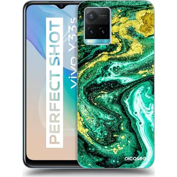 Pouzdro na mobilní telefon Picasee silikonový černý obal pro Vivo Y33s - Green Gold