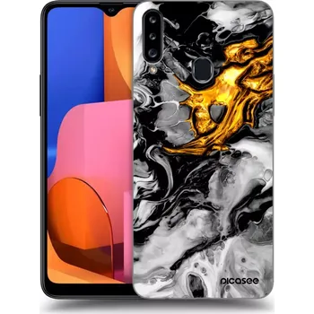 Pouzdro na mobilní telefon Picasee silikonový průhledný obal pro Samsung Galaxy A20s - Black Gold 2
