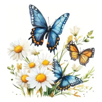 Nášivka Nažehlovací obrázek - motýl a kopretiny (18,0 x 19,0 cm)