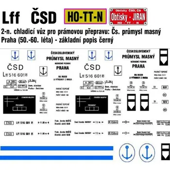 Modelová železnice obtisk na 2-osý vůz Lff pro prámovou přepravu 50-60.léta černý Masný průmysl Obtisky Jiran t0570