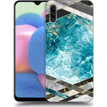 Pouzdro na mobilní telefon Picasee silikonový průhledný obal pro Samsung Galaxy A30s A307F - Blue geometry